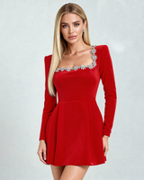 Women's Fall Wedding Guest Dress Square Neck Long Sleeve – Cocktail Party