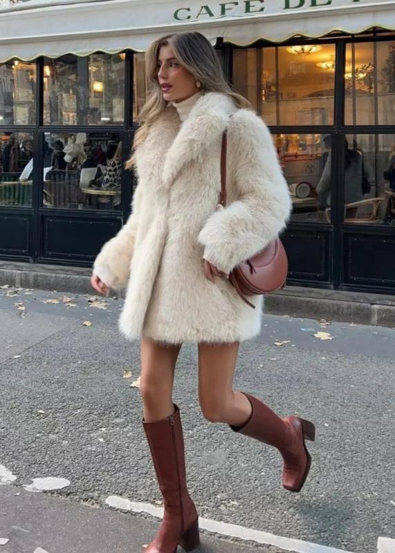Women’s Faux Fur Coat Shawl Collar Long Sleeve – Holiday Evenings