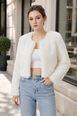 Women’s Faux Fur Jacket Long Sleeve Open Front – Winter Socials