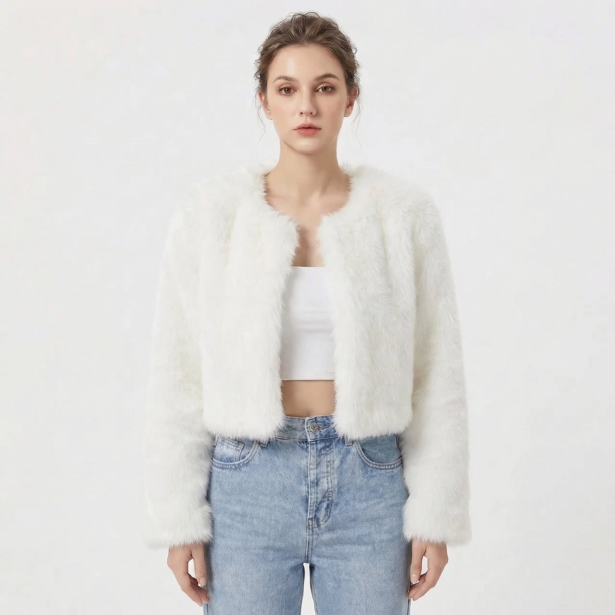 Women’s Faux Fur Jacket Long Sleeve Open Front – Winter Socials