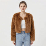 Women’s Faux Fur Jacket Long Sleeve Open Front – Winter Socials