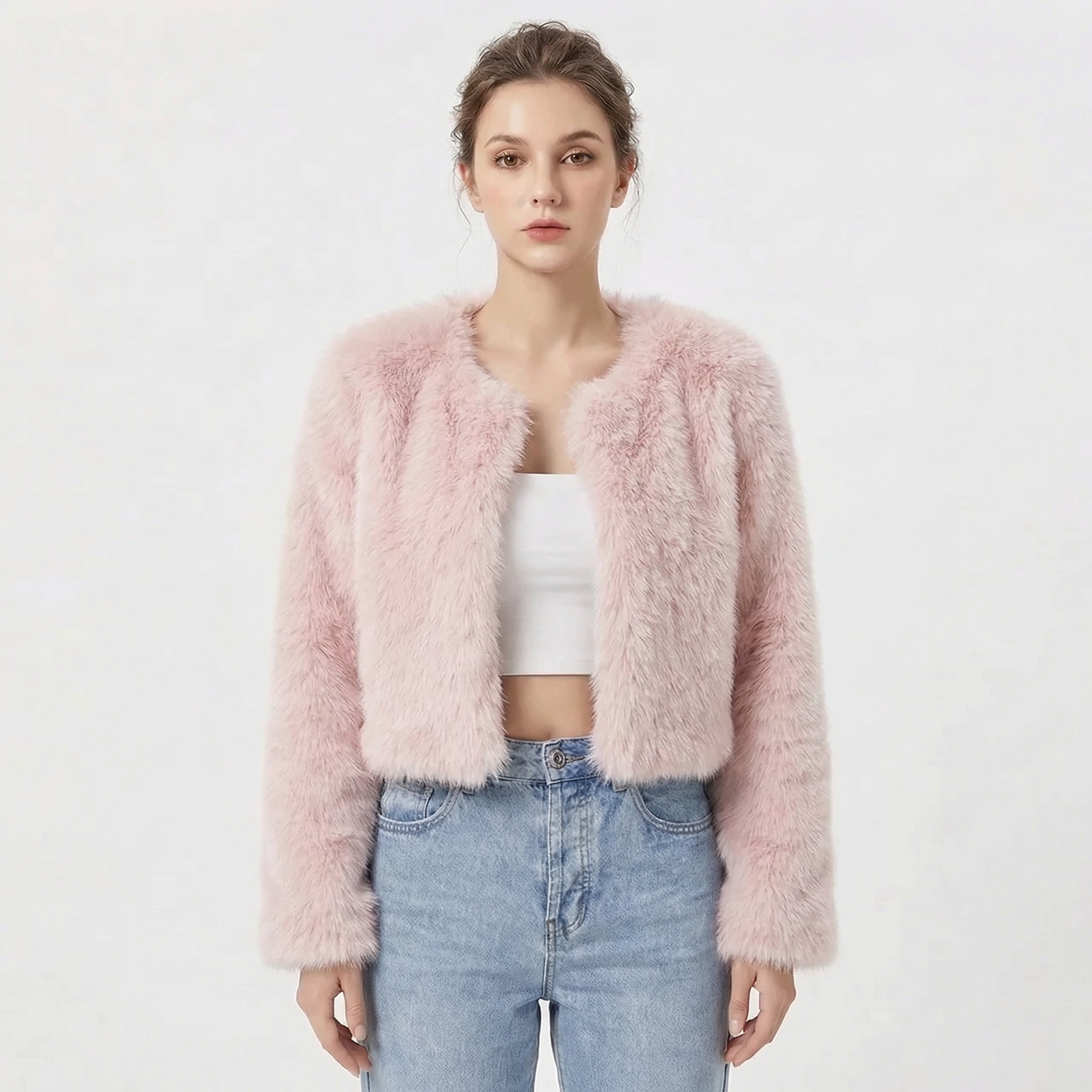 Women’s Faux Fur Jacket Long Sleeve Open Front – Winter Socials