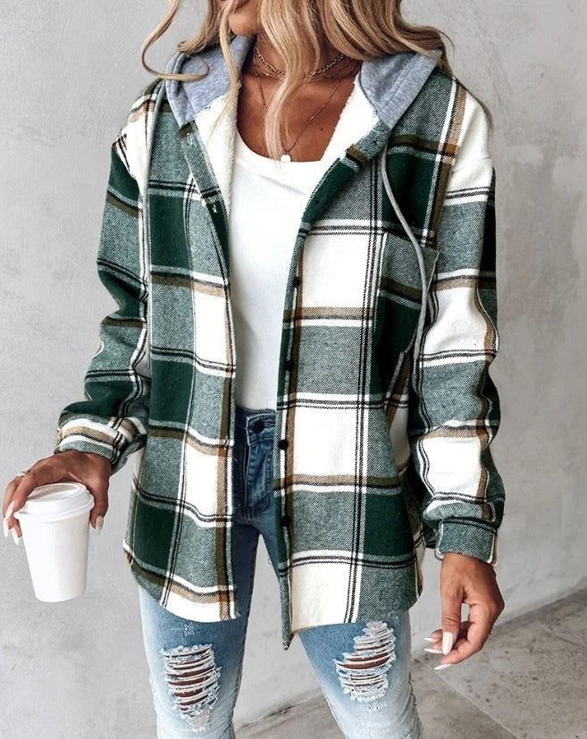 Women's Flannel Hooded Jacket Plaid Longline Button Front – Layered Outings