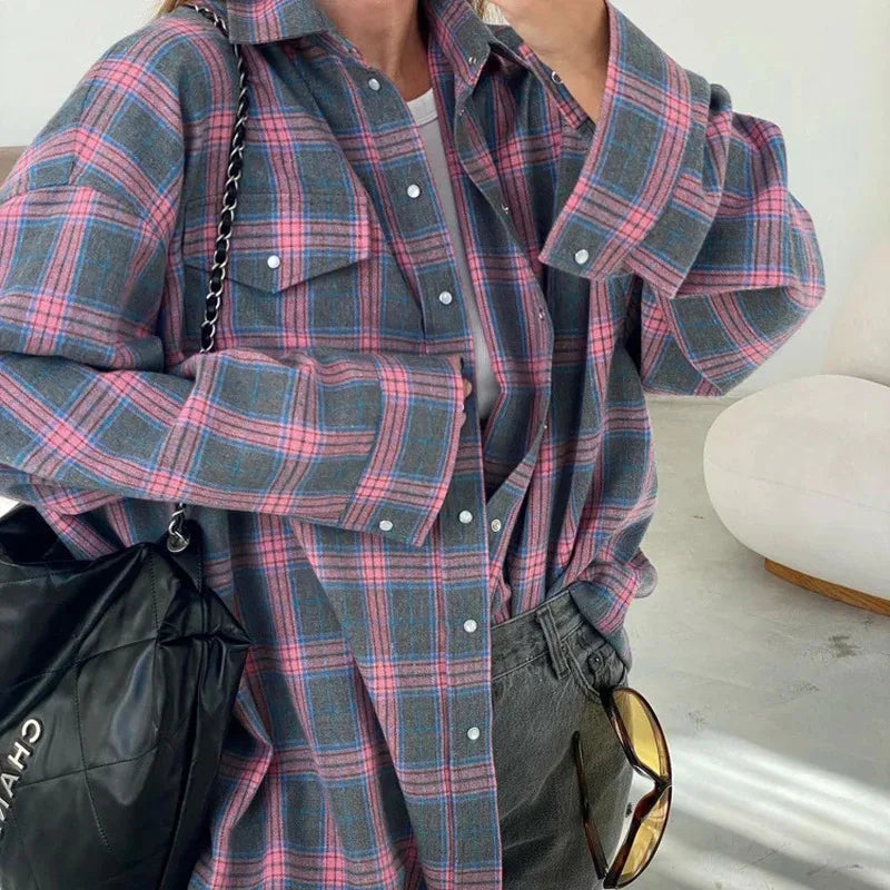 Women's Flannel Shirt Plaid Button Front Chest Pocket – Coffee Runs