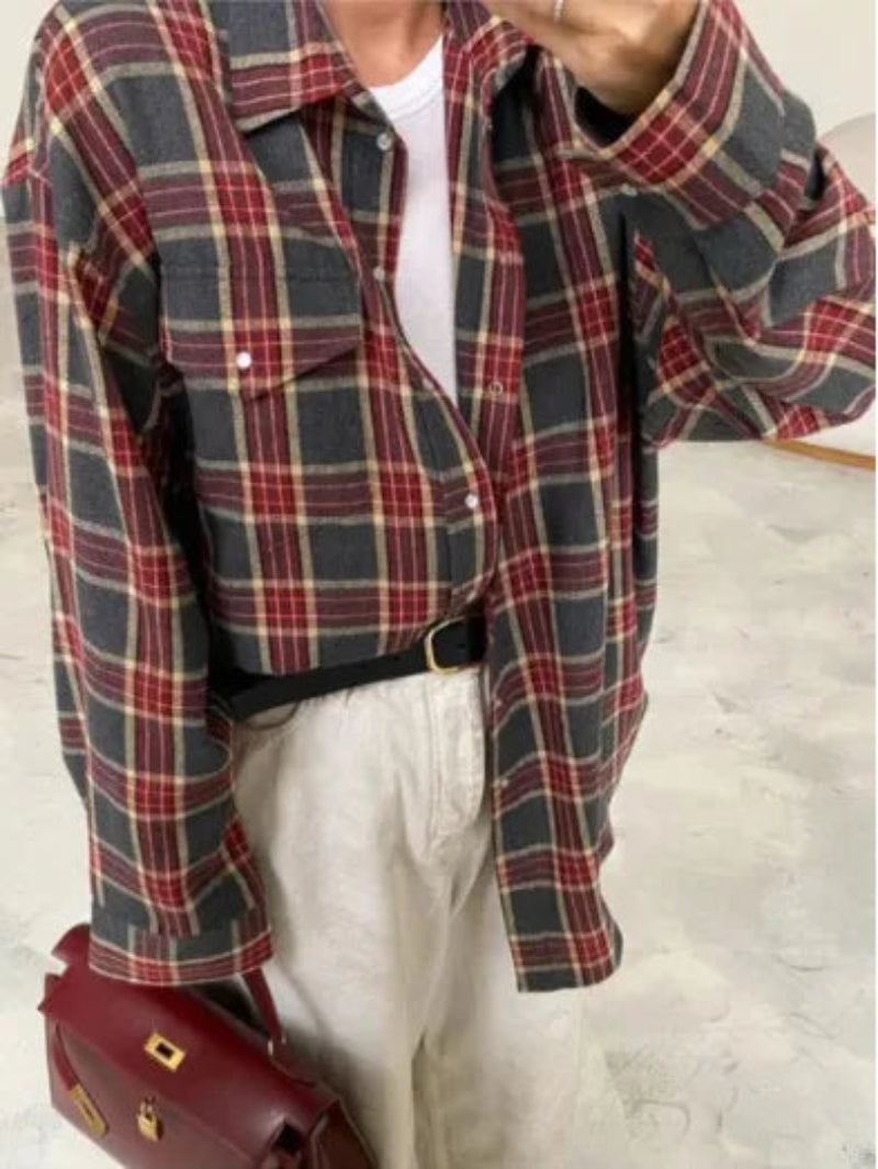 Women's Flannel Shirt Plaid Button Front Chest Pocket – Coffee Runs