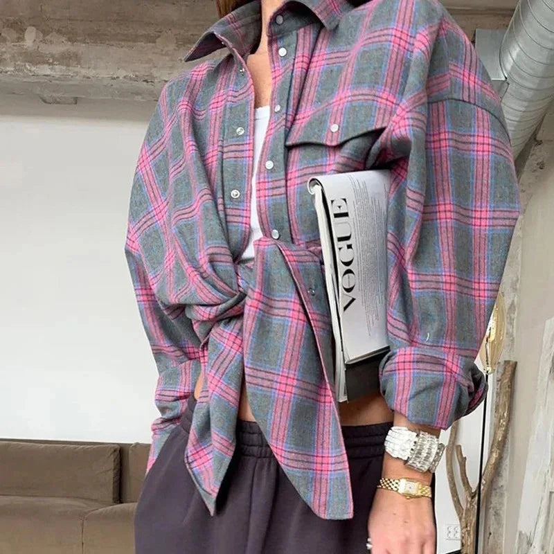 Women's Flannel Shirt Plaid Button Front Chest Pocket – Coffee Runs