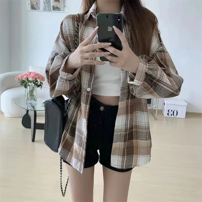 Women's Flannel Shirt Plaid Button Front Drop Shoulder – Study Days