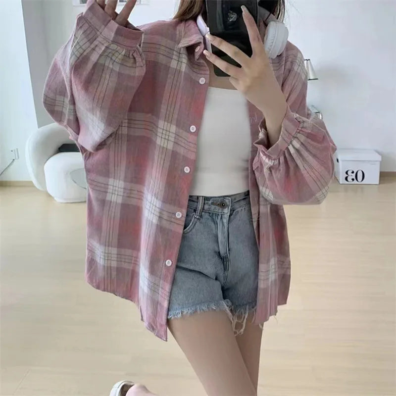 Women's Flannel Shirt Plaid Button Front Drop Shoulder – Study Days
