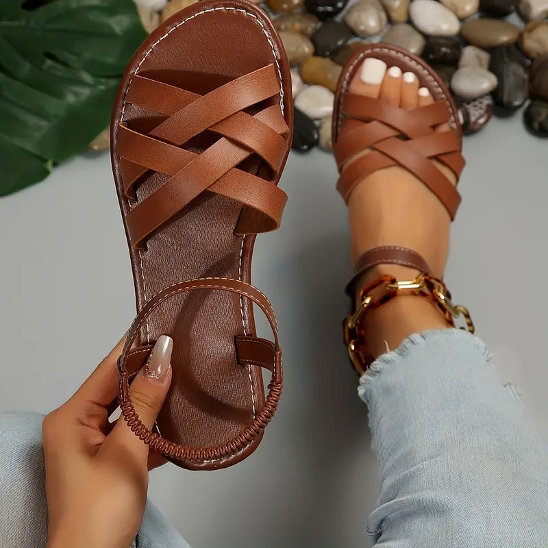Women's Flat Sandals Open Toe Crisscross Strap Ankle Band – Vacation Wear