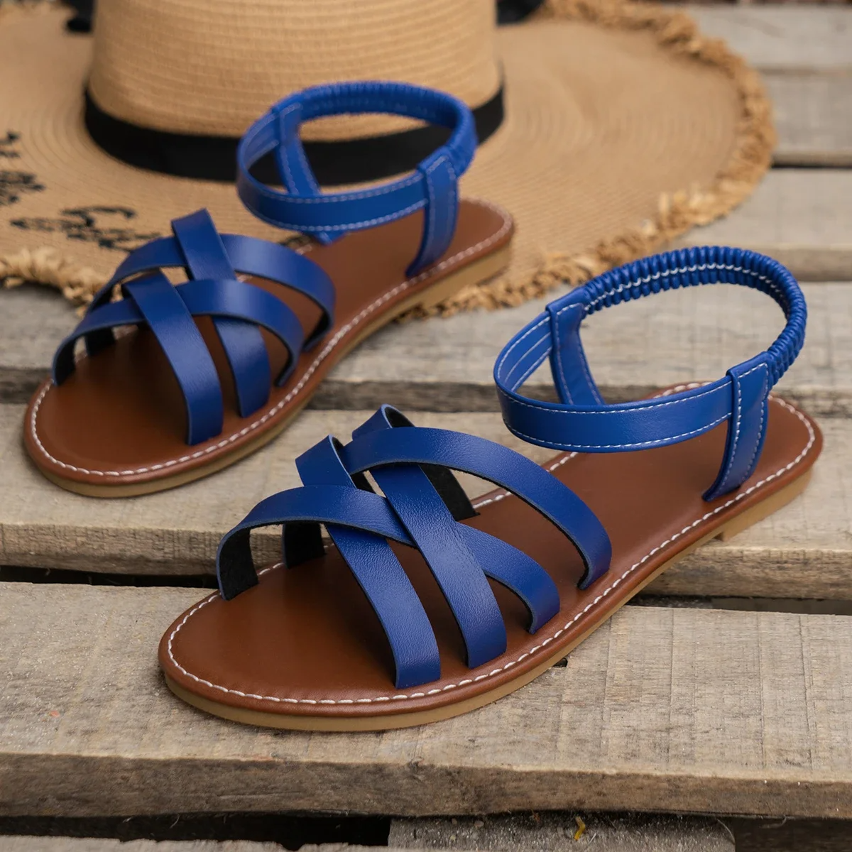 Women's Flat Sandals Open Toe Crisscross Strap Ankle Band – Vacation Wear