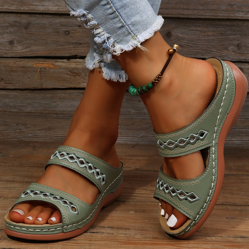 Women's Flat Sandals Open Toe Double Strap Cutout Slip On – Outdoor Summer Wear