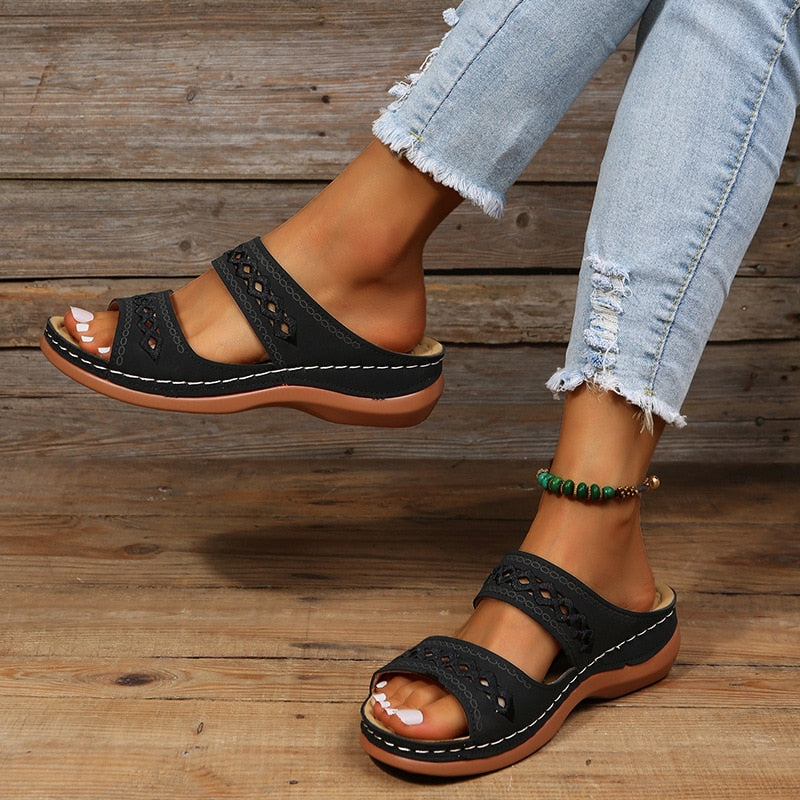 Women's Flat Sandals Open Toe Double Strap Cutout Slip On – Outdoor Summer Wear