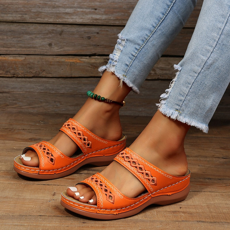 Women's Flat Sandals Open Toe Double Strap Cutout Slip On – Outdoor Summer Wear