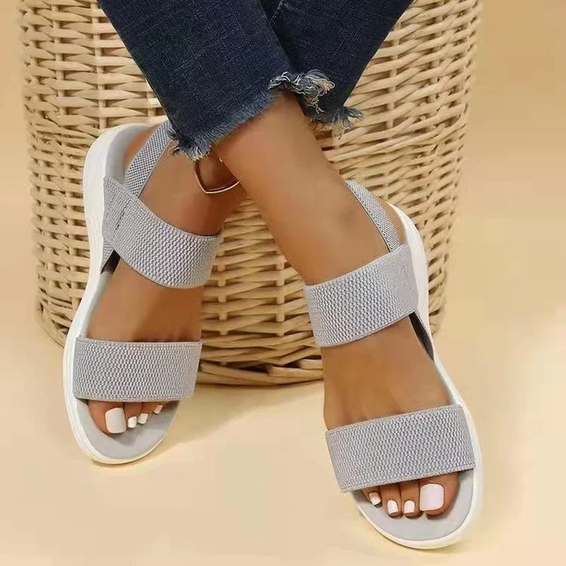 Women's Flat Sandals Open Toe Elastic Strap – Casual Summer Everyday