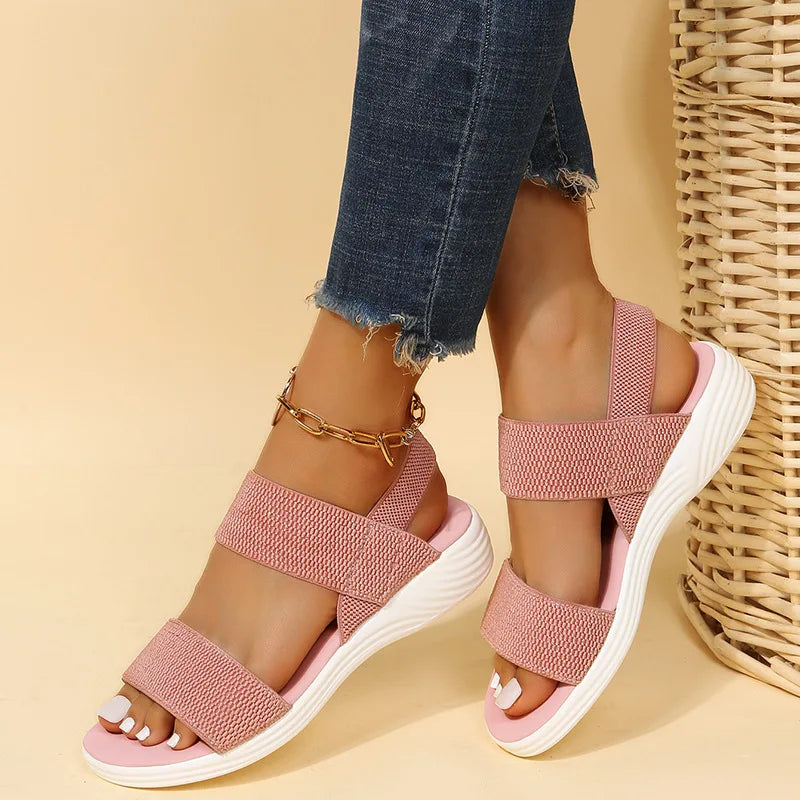 Women's Flat Sandals Open Toe Elastic Strap – Casual Summer Everyday