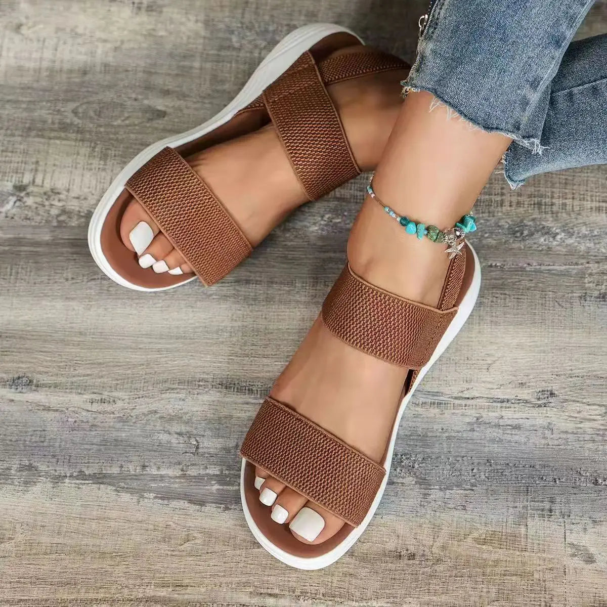 Women's Flat Sandals Open Toe Elastic Strap – Casual Summer Everyday