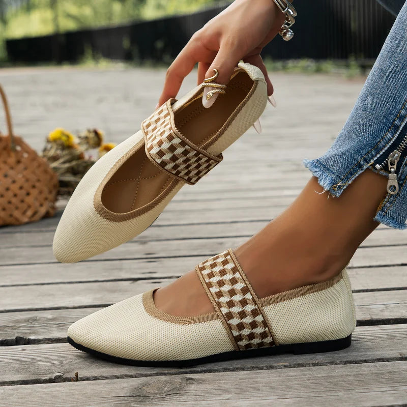 Women's Flat Slip On Shoes Pointed Toe Instep Strap Textured – Modern Casual Look