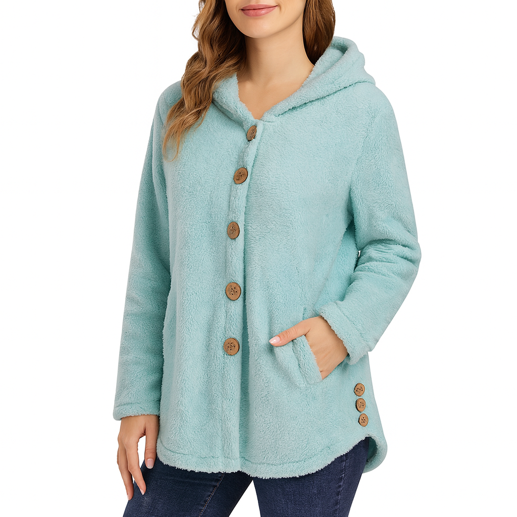 Women’s Fleece Hoodie Button Front Side Pockets Long Sleeves – Farmers’ Market Visits