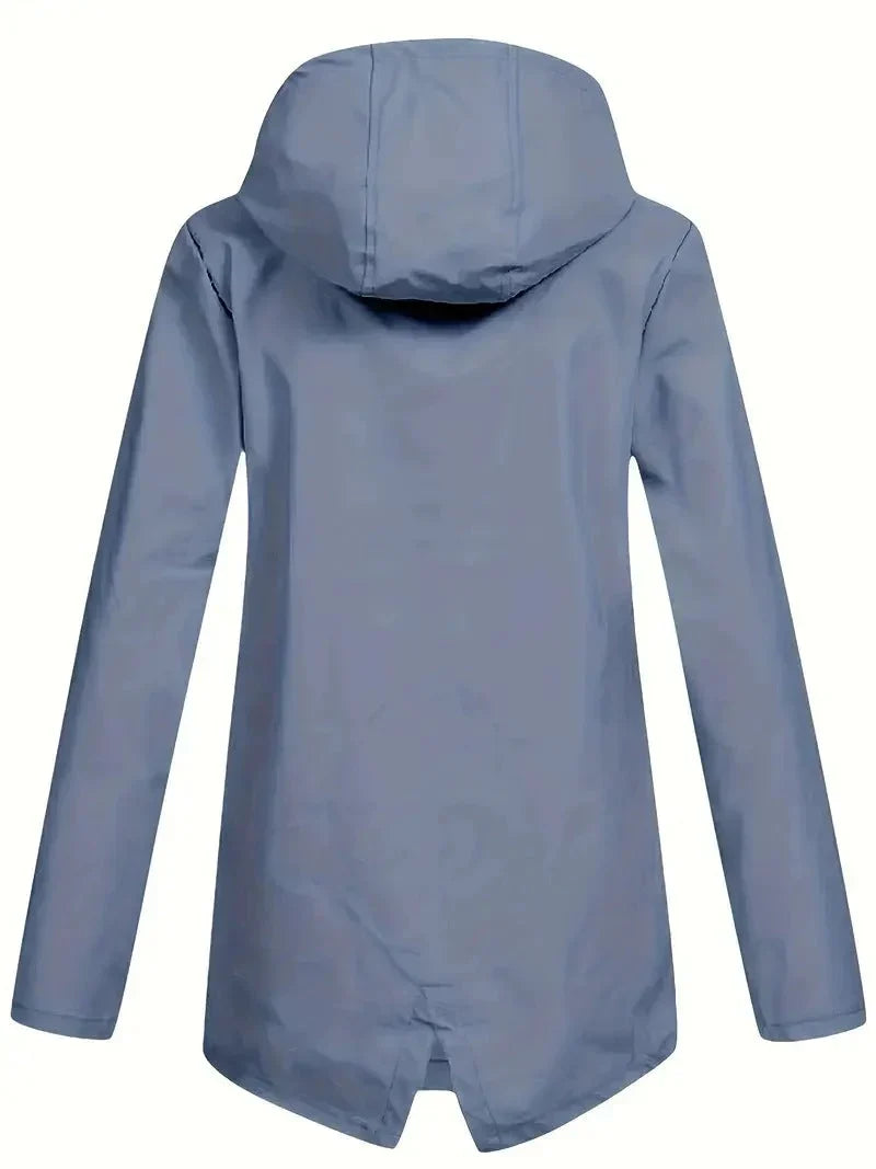 Women’s Fleece-Lined Rain Jacket Hooded Zip Front Flap Pockets – Rainy Day Errands