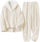 Women's Fleece Loungewear Set Folded Collar Long Sleeve – Pajama Party