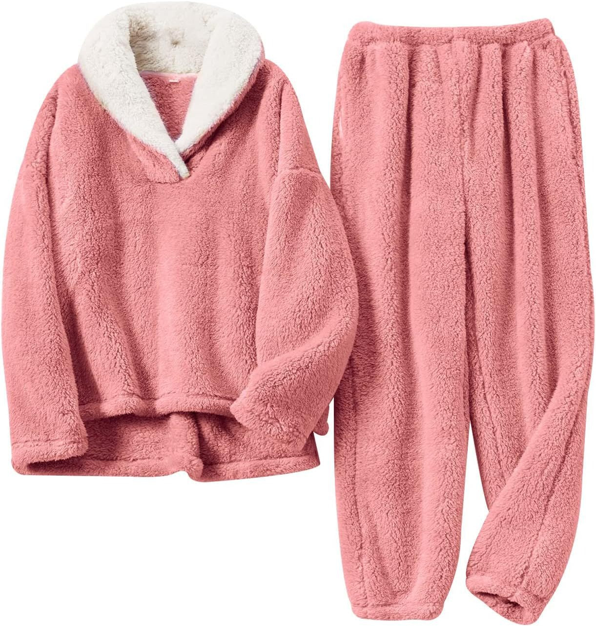 Women's Fleece Loungewear Set Folded Collar Long Sleeve – Pajama Party