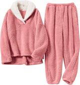Women's Fleece Loungewear Set Folded Collar Long Sleeve – Pajama Party