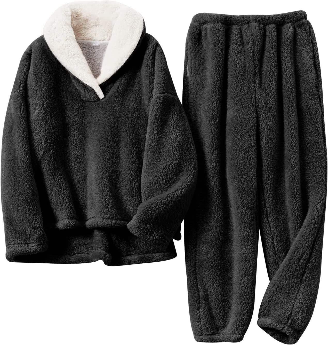Women's Fleece Loungewear Set Folded Collar Long Sleeve – Pajama Party