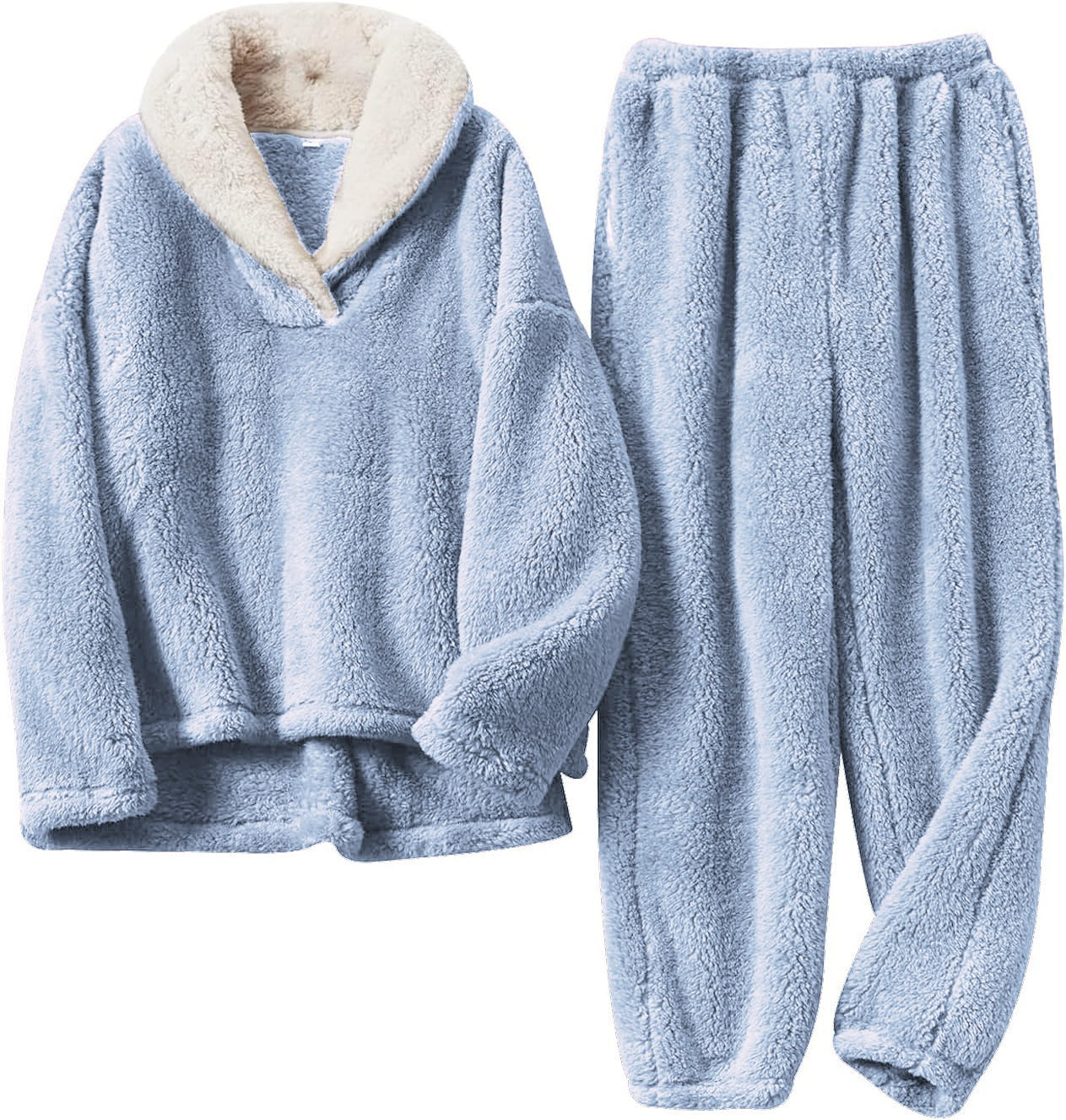 Women's Fleece Loungewear Set Folded Collar Long Sleeve – Pajama Party