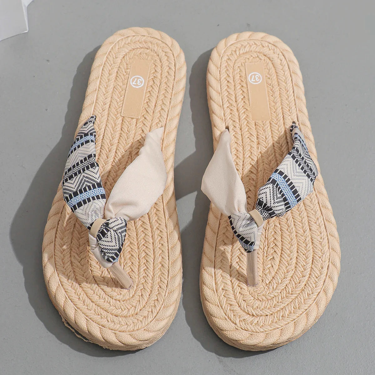 Women's Flip Flops Open Toe Knot Strap Braided Footbed – Resort Wear