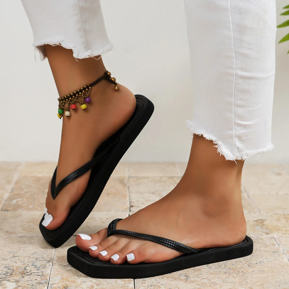 Women's Flip Flops Square Footbed Toe Post Strap – Poolside Resort