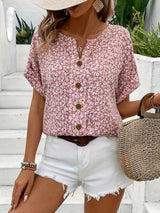Women's Floral Blouse Short Sleeve Button Front – Summer Party