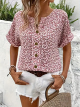 Women's Floral Blouse Short Sleeve Button Front – Summer Party