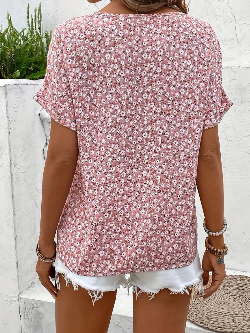 Women's Floral Blouse Short Sleeve Button Front – Summer Party