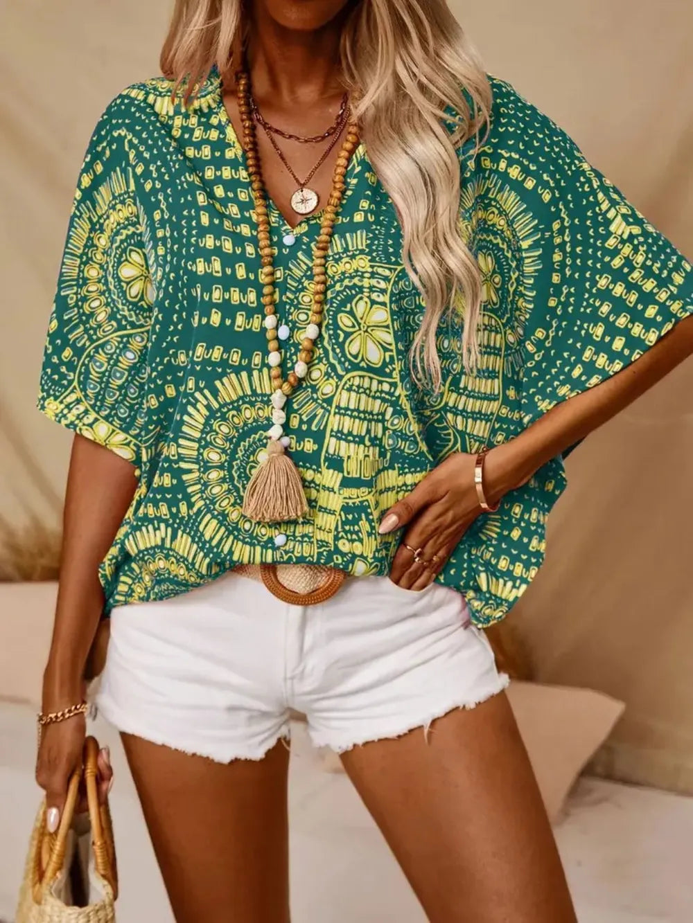 Women's Floral Blouse V Neck Short Sleeve Loose – Summer Party