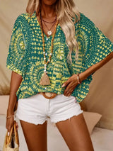 Women's Floral Blouse V Neck Short Sleeve Loose – Summer Party