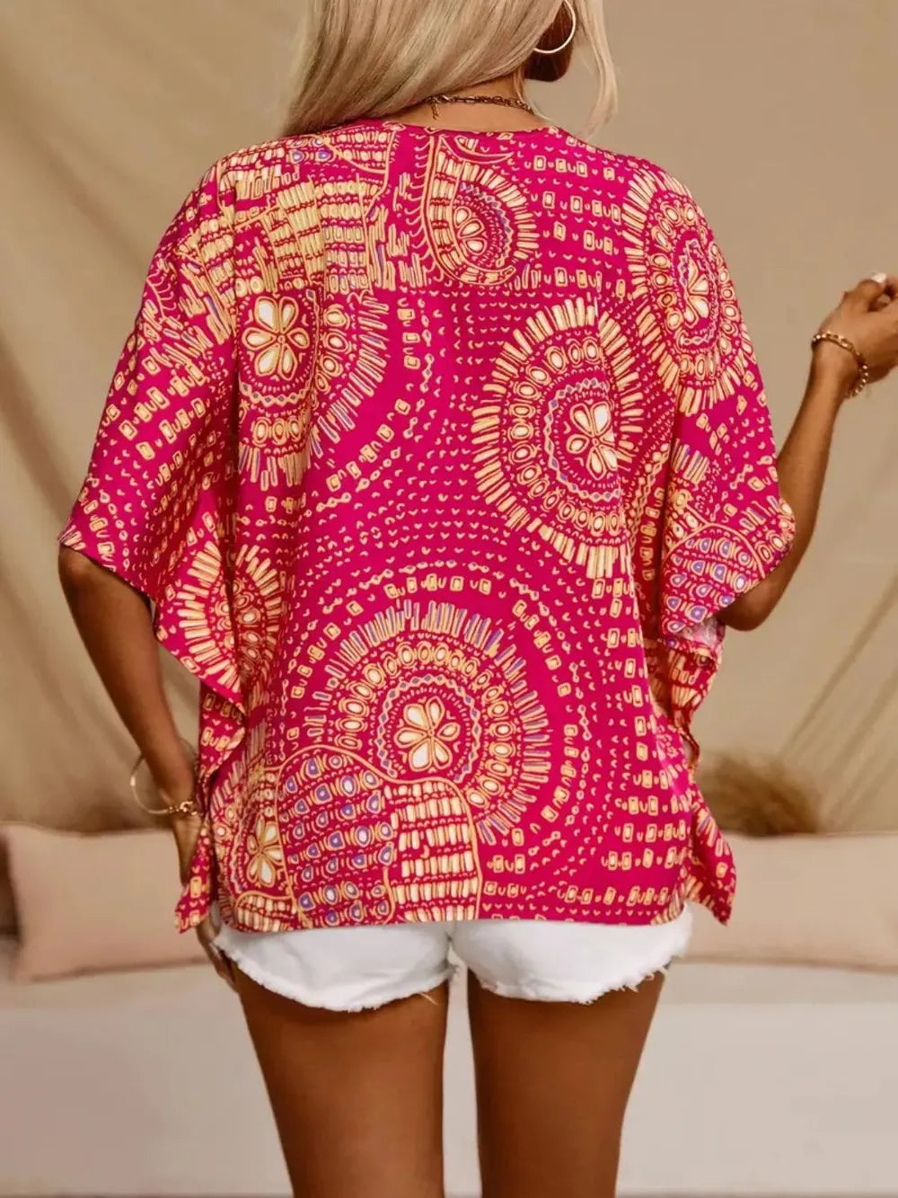 Women's Floral Blouse V Neck Short Sleeve Loose – Summer Party