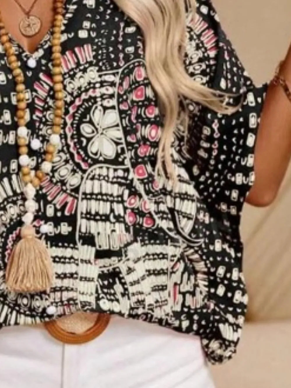 Women's Floral Blouse V Neck Short Sleeve Loose – Summer Party