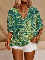 Women's Floral Blouse V Neck Short Sleeve Loose – Summer Party