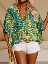 Women's Floral Blouse V Neck Short Sleeve Loose – Summer Party