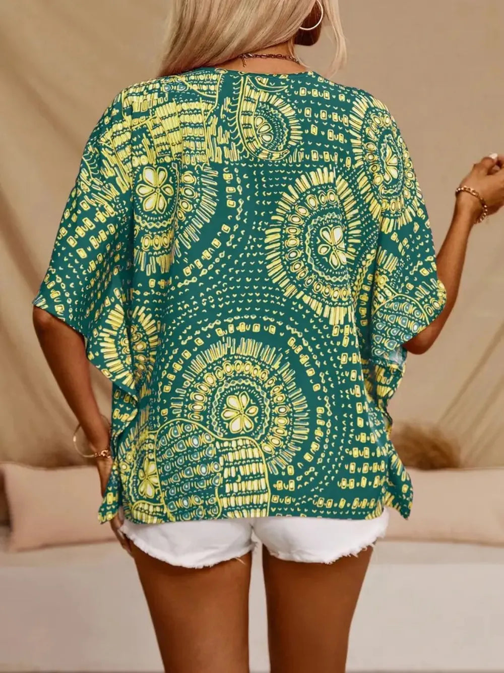 Women's Floral Blouse V Neck Short Sleeve Loose – Summer Party