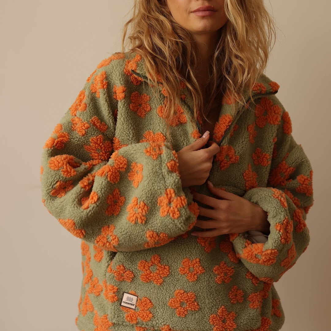Women's Floral Hoodie Quarter Zip Drop Shoulder – Weekend Outings