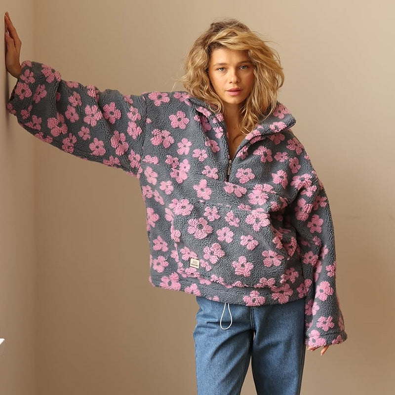 Women's Floral Hoodie Quarter Zip Drop Shoulder – Weekend Outings