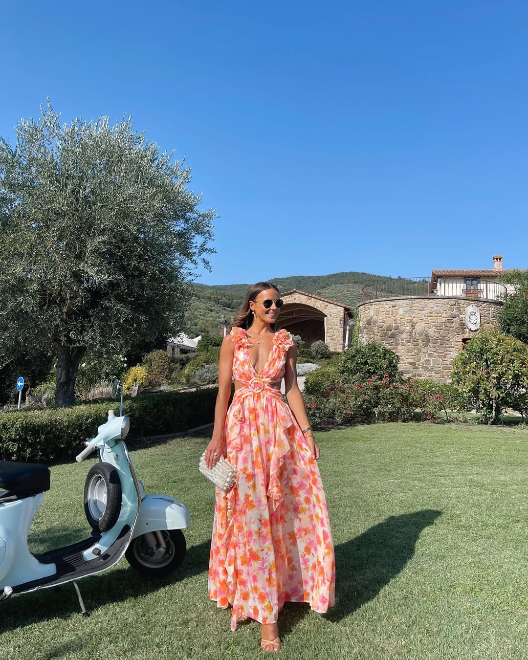 Women's Floral Maxi Dress Sleeveless Cut-Out – Wedding Guest