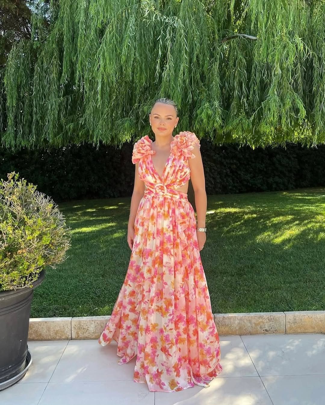 Women's Floral Maxi Dress Sleeveless Cut-Out – Wedding Guest