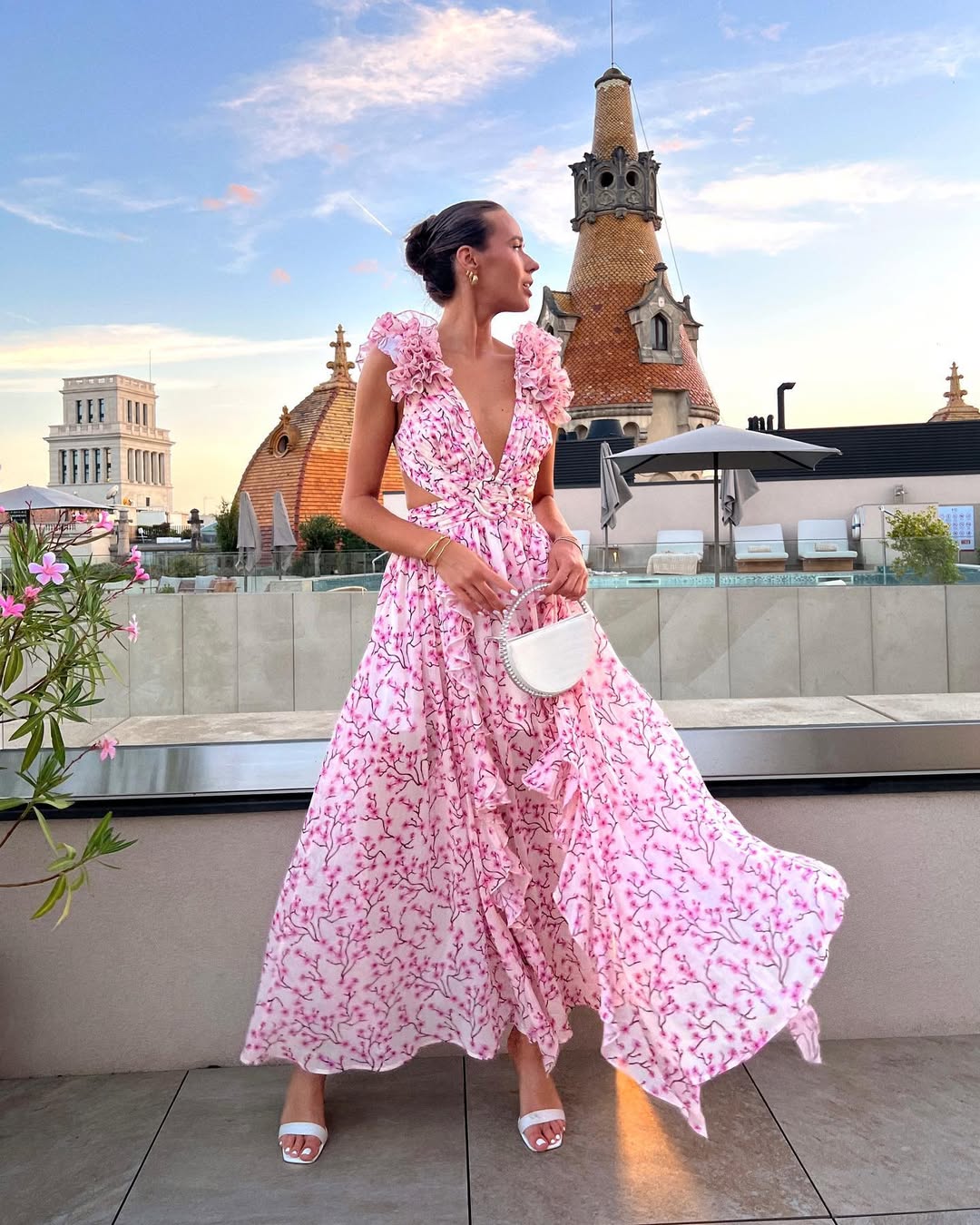 Women's Floral Maxi Dress Sleeveless Cut-Out – Wedding Guest