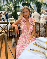 Women's Floral Maxi Dress Sleeveless Cut-Out – Wedding Guest