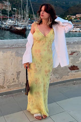 Women's Floral Maxi Dress Slip Spaghetti Strap V Neck – Wedding Guest Boho