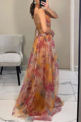 Women's Floral Maxi Dress Spaghetti Strap Wrap Front – Wedding Guest Party