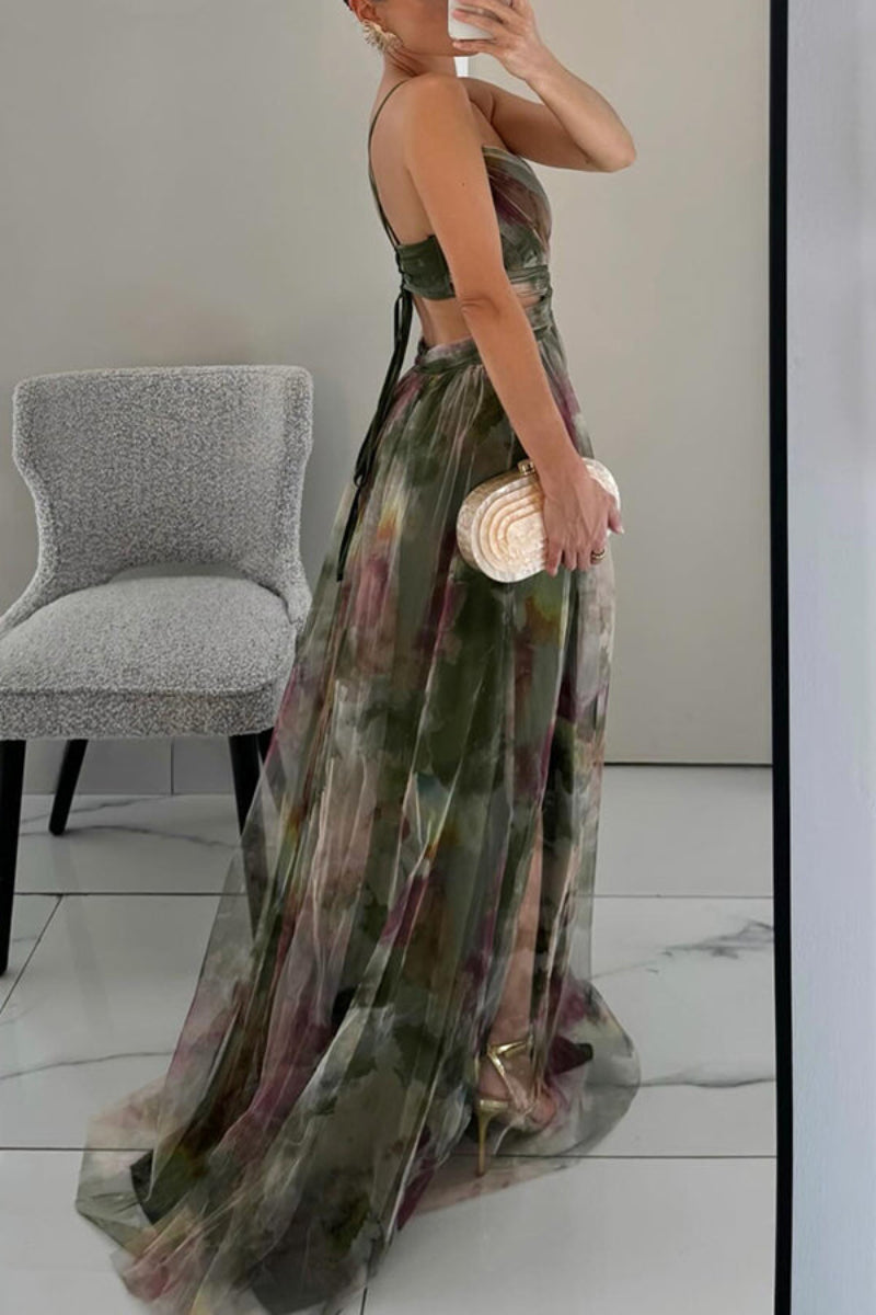Women's Floral Maxi Dress Spaghetti Strap Wrap Front – Wedding Guest Party