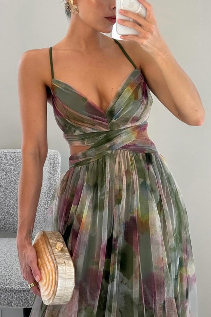 Women's Floral Maxi Dress Spaghetti Strap Wrap Front – Wedding Guest Party